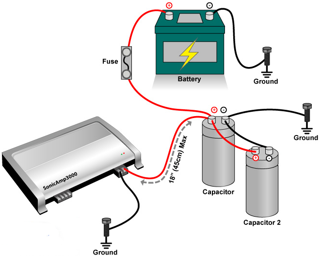 Wiring two car capacitors