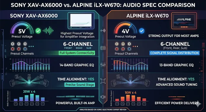 Sony XAV AX6000 vs Alpine iLX W670 Audio Spec Comparison